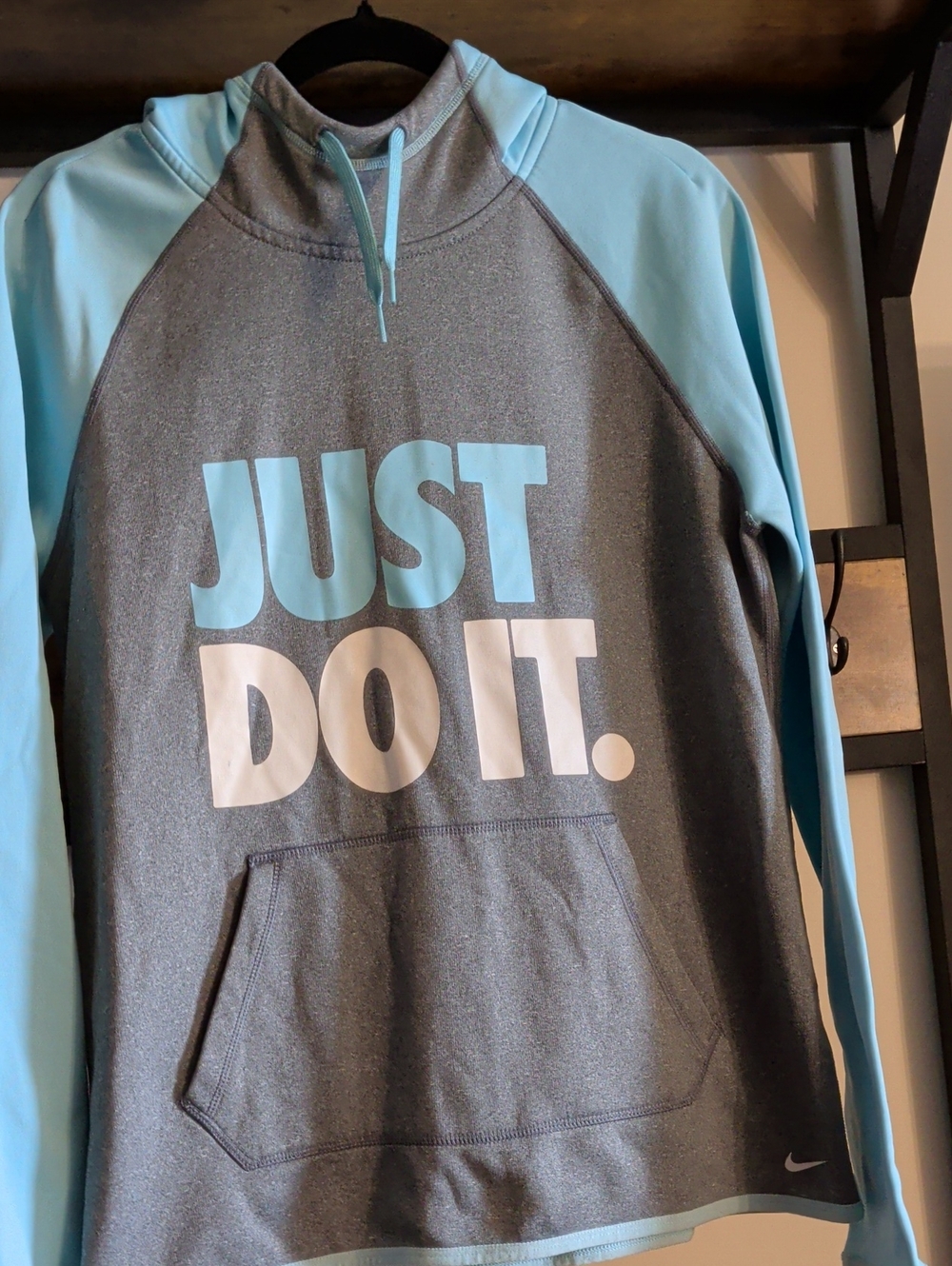 Nike Gray & Light Blue Women’s Hoodie with JUST DO IT. Graphic